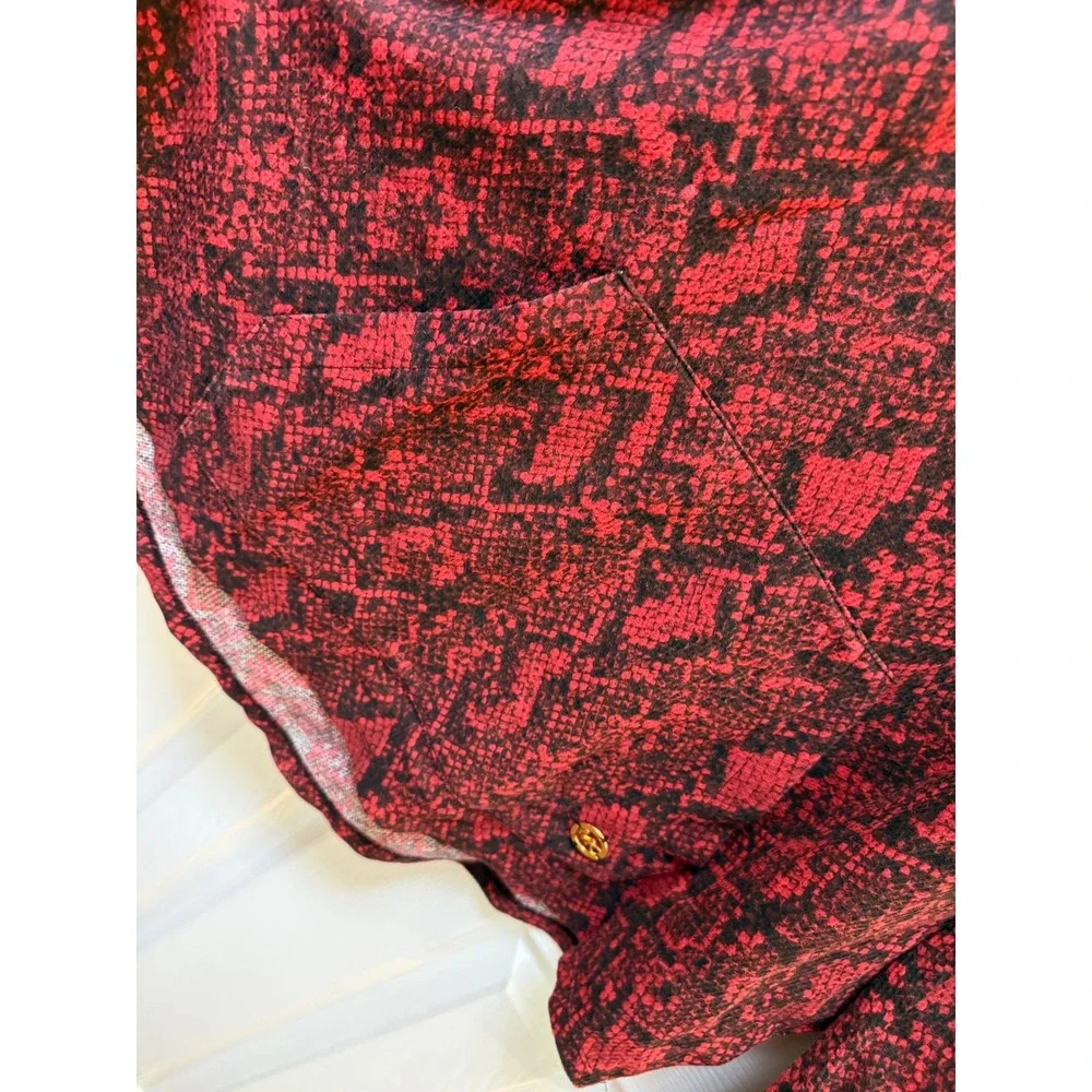 MICHAEL Michael Kors Snake Print Thermal Top Women L Red Black Kangaroo Pocket
